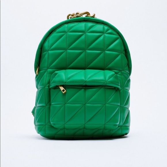 NWT Zara luxury minimalist faux leather quilted backpack chunky chain handle main image 12